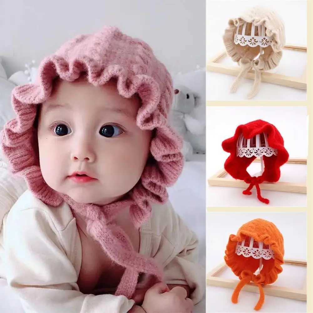 Cute Autumn and Winter Infant Hat Adjustable Warm Knitted Hat Lace Edge Ear Protection Baby Hooded Hat 02Years251028