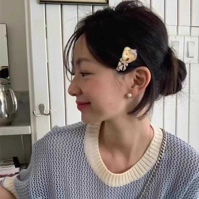 Cute Fashion Girl Plush Teddy Bear Hair Clip Duckbill Clip for Womens Side Forehead Bangs Clip Exquisite Beautiful AccessoriesW251028