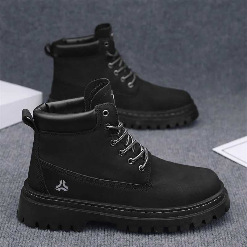 Boots Men High Top Boots Mens Leather Shoes Winter Fashion Plush Warm Shoes Outdoor Sneakers Lace Up NonSlip Ankle Boots Male Z251029