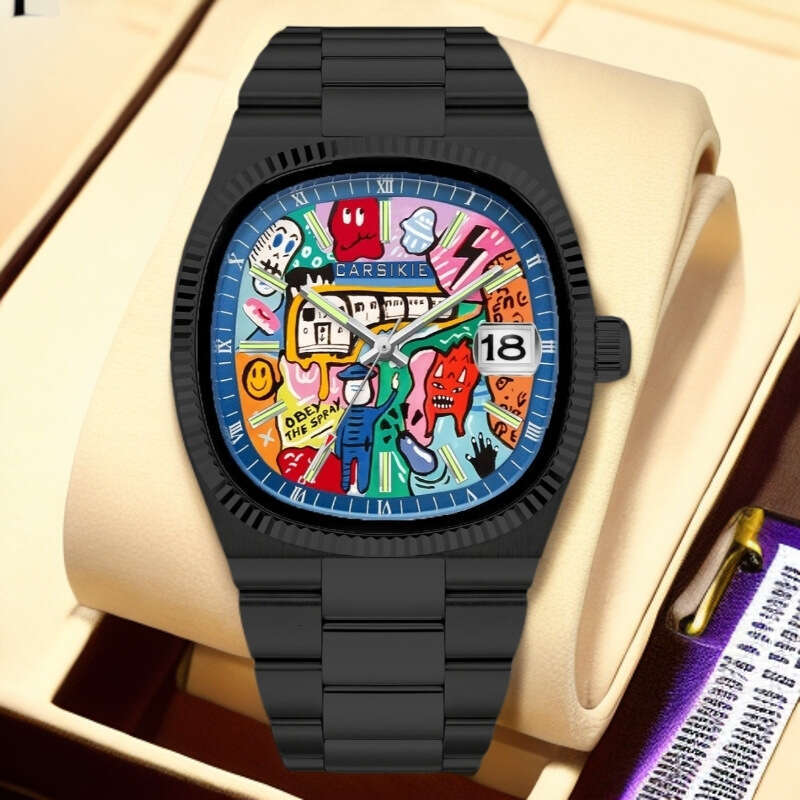 Carsikie2025 Large Dial Square Men's Sports Cartoon Quartz Watch Blue Mirror