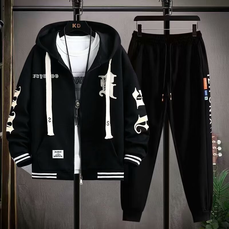 Autumn Men Tracksuit Casual Joggers Hooded Spring Sportswear Jackets Pants 2 Piece Sets Hip Hop Running Sports Suit 240819 - view 4