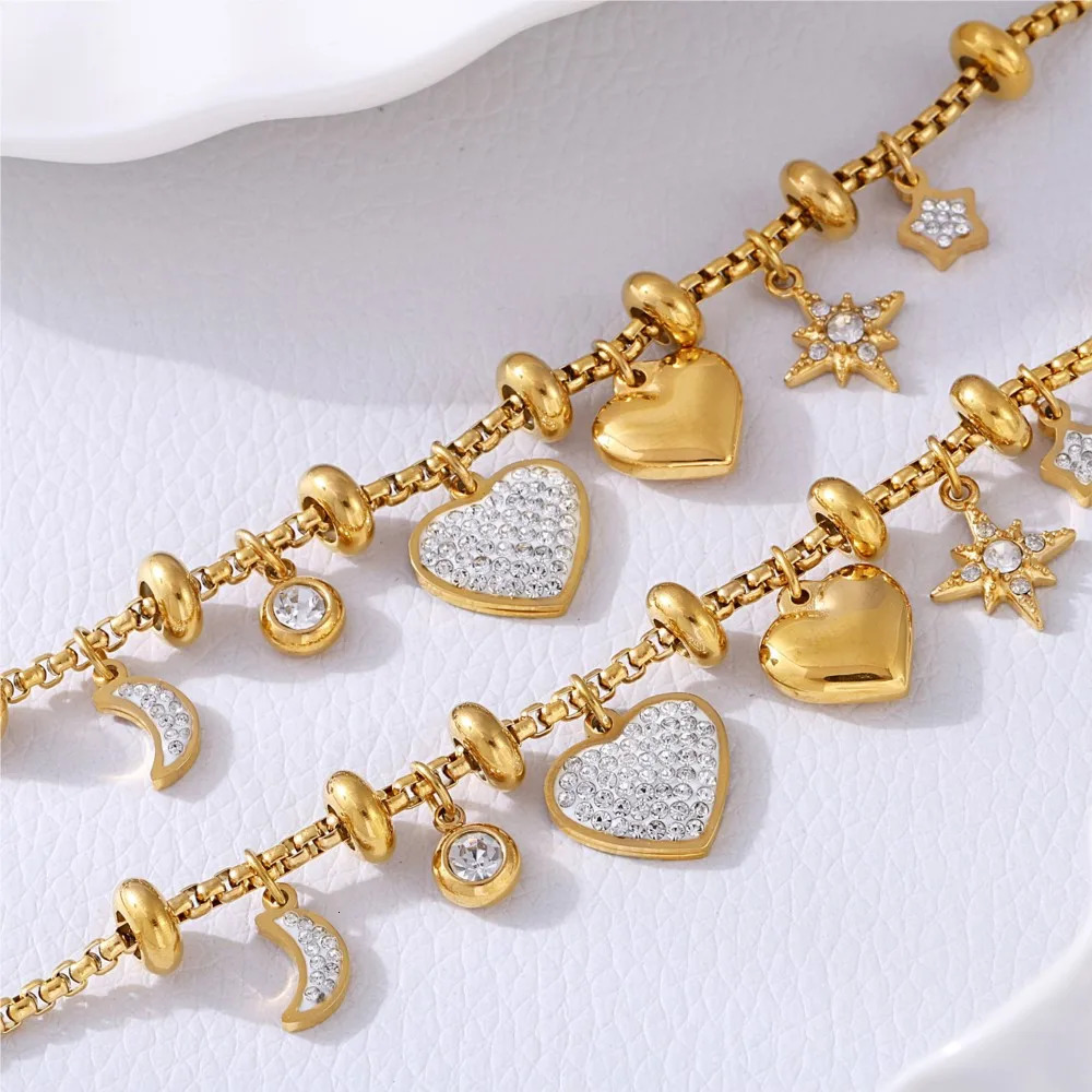 316L Stainless Steel Heart Charm Bracelets For Women 18k Gold Plated Various Pendants With Shining Zircon Womens Hand Bracelet 251028