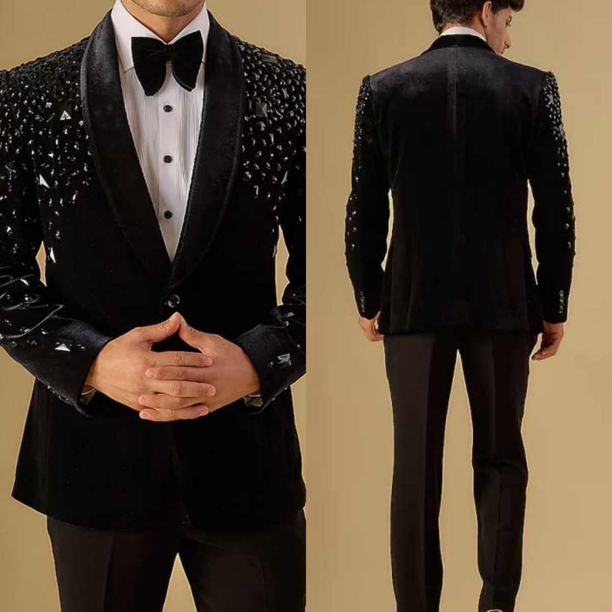 Formal 2 Pieces Crystals Men Suits Shawl Lapel Single Breasted Jacket Blazers Classic Fit Business Occasion Party Custom Made
