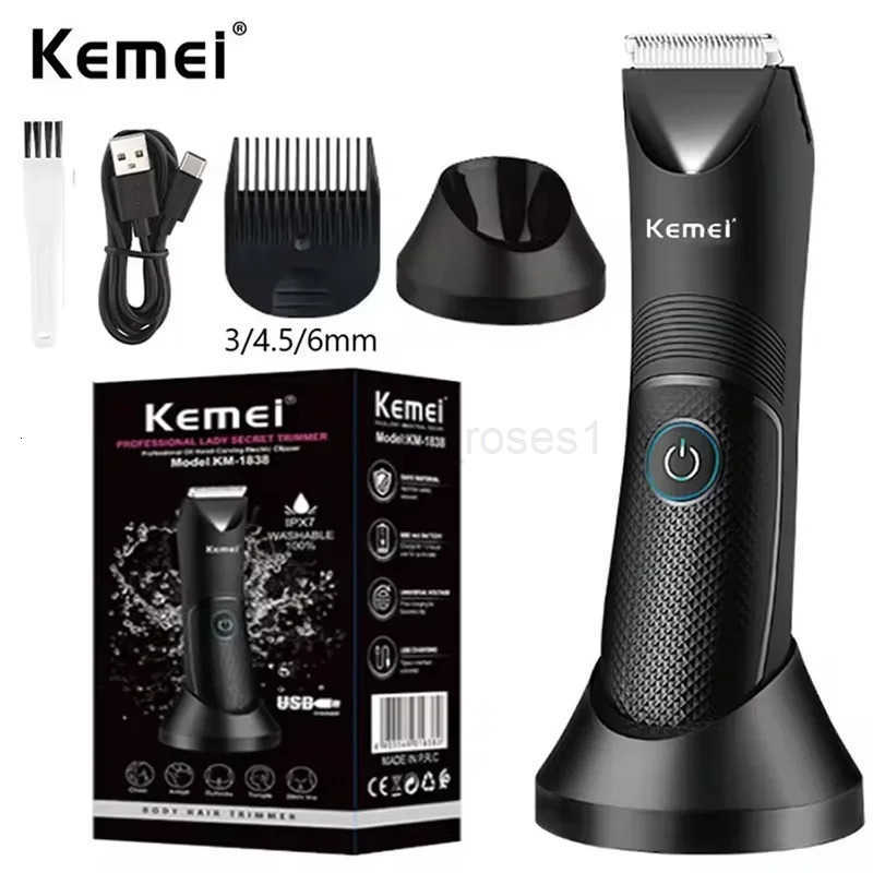 Kemei Groin Area Hair Trimmer Lawn Mower Ceramic Blade Waterproof Wet Dry Clippers Pubic Armpit Body Hair Ultimate Hygiene Razor Z251029
