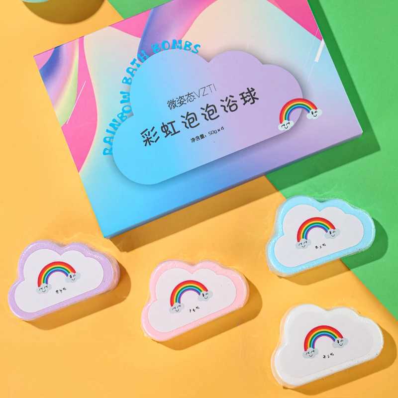 Rainbow cloud bath aromatherapy ball childrens bath cleaning bathtub bath essential oil 45g bubble bombs 4pack L251029