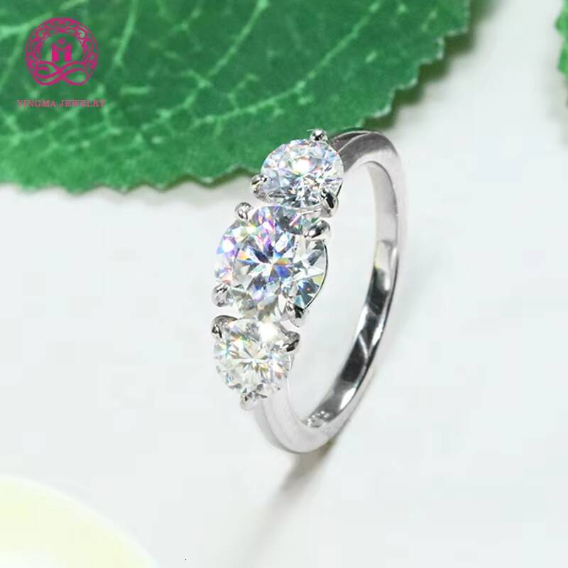 Hotsale 3 Stones Women Ring 925 Sterling Silver White Color Round Brilliant Cut VVS Trilogy 12ct Moissanite Ring for Gifts