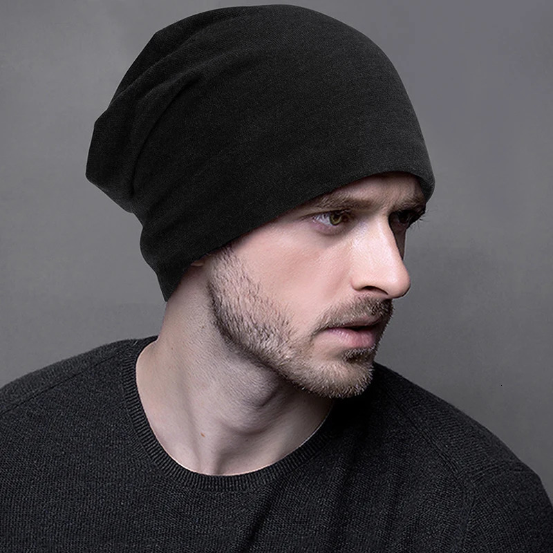 Cotton Slouchy Beanies for Men Vintage HipHop Slouchy Hat Autumn Winter Warm Unisex Skullies Solid Color Male Skull Caps 251029