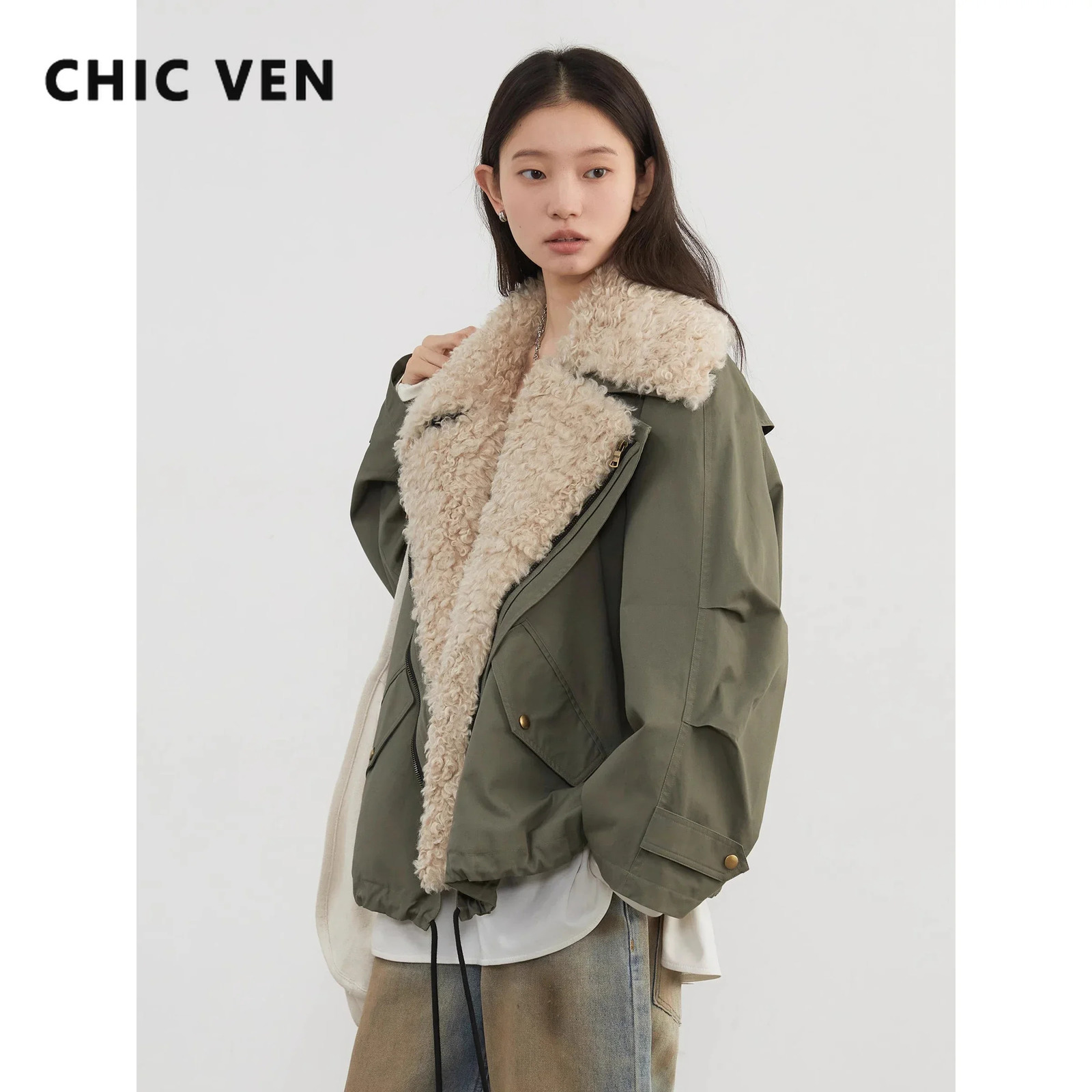 CHIC VEN Women Coats Streetwear Loose Casual Retro Motorcycle Cotton Jacket Thick Warm Female Overcoat Autumn Winter 251028