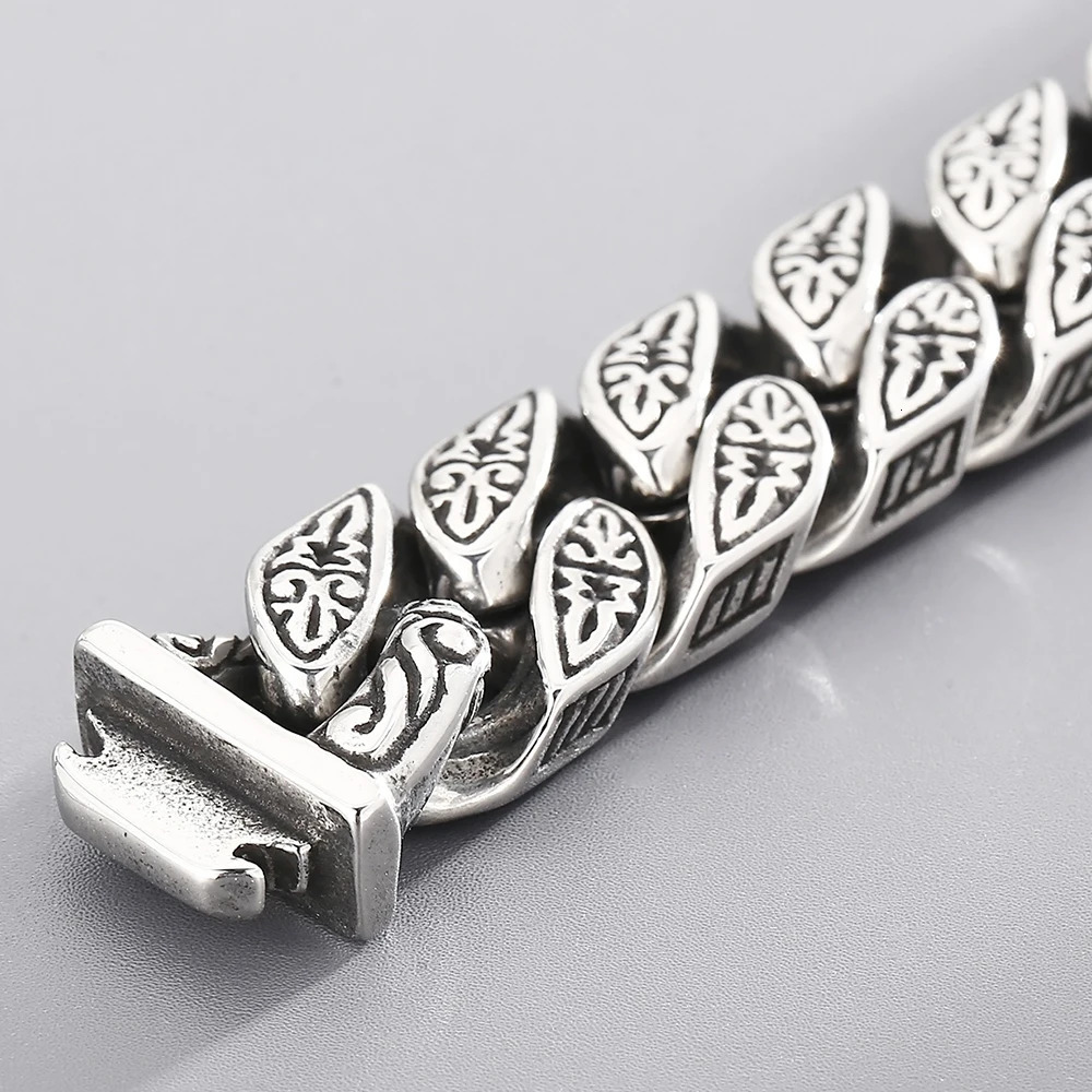 Cast Stainless Steel Cross Bracelets Vintage Metal Bangle Heavy Retro 15MM Chain Mens Bracelets Cool Male Hand Jewelry Armband 251028