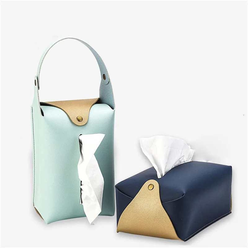 Car tissue box holder Leather car console armrest napkin box visor back tissue box with retaining strap 251029