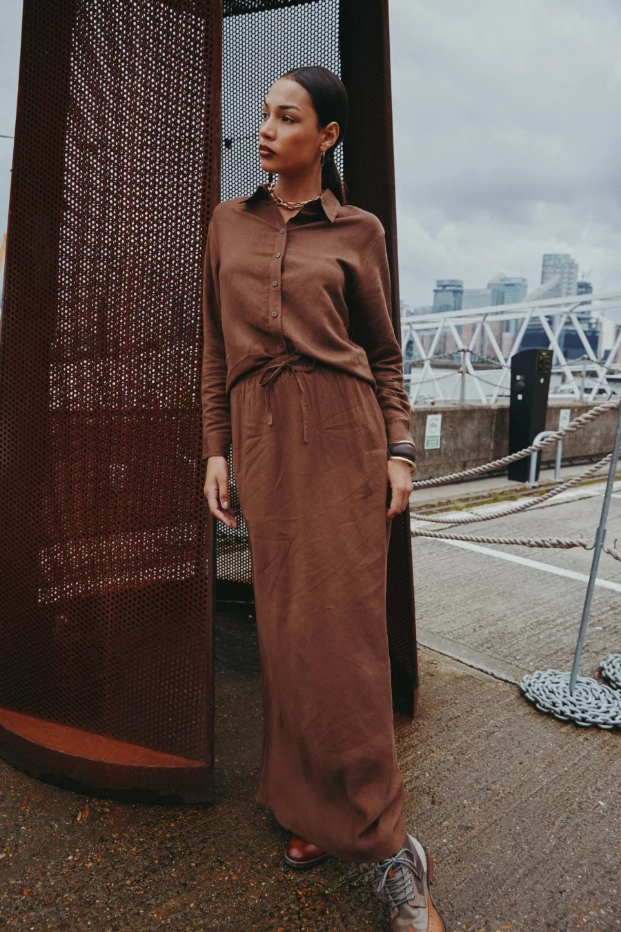 AS AW25 high quality linen shirt skirt set woman clothes outfit 251028