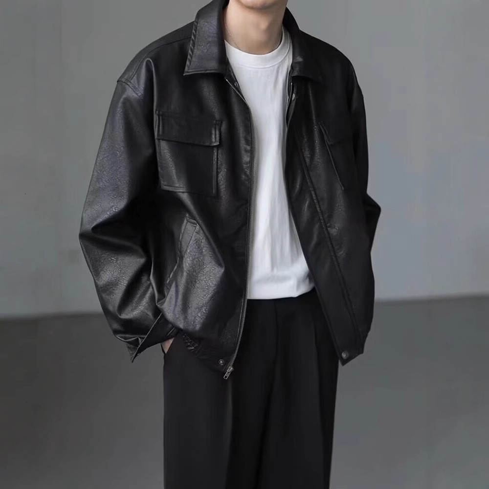 Streetwear Cool Motorcycle Short PU Leather Jacket For Men And Women, Autumn And Winter Warm Designer Jacket Loose Leather Workwear Coat