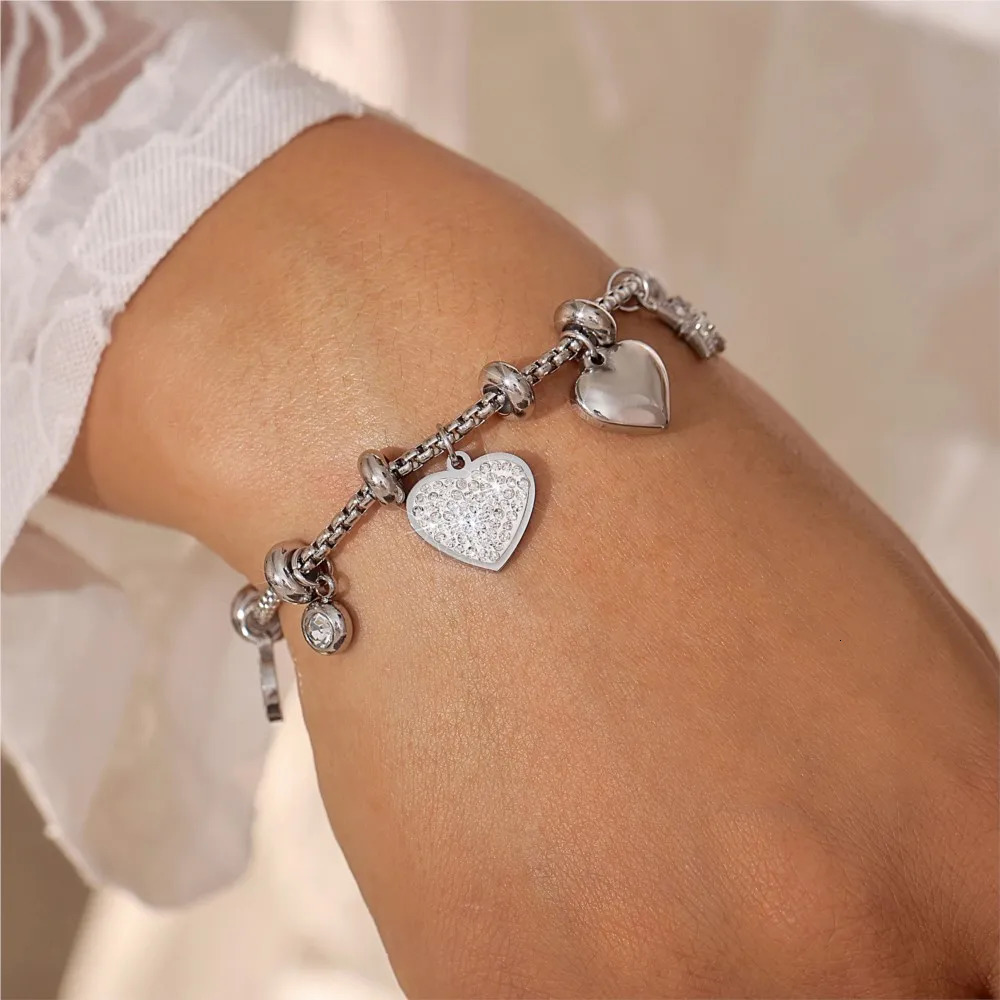 316L Stainless Steel Heart Charm Bracelets For Women 18k Gold Plated Various Pendants With Shining Zircon Womens Hand Bracelet 251028