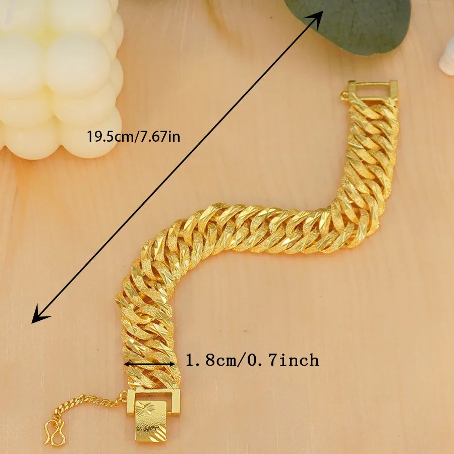 1Pcs Fashion Ladies 24K Gold Plated Hip Hop Thick Chain Bracelet 195cm 767 inches Copper Wrist Jewelry 251028