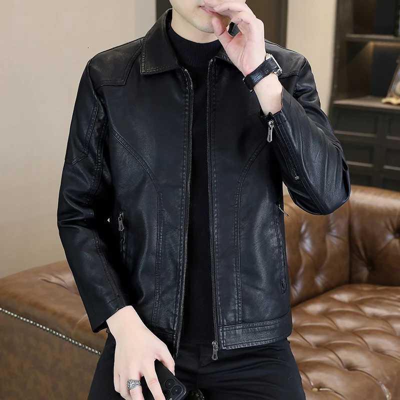 Highquality fashionable cool and trendy new lapel PU leather jacket for men highquality windproof cool and versatile jackeT251029