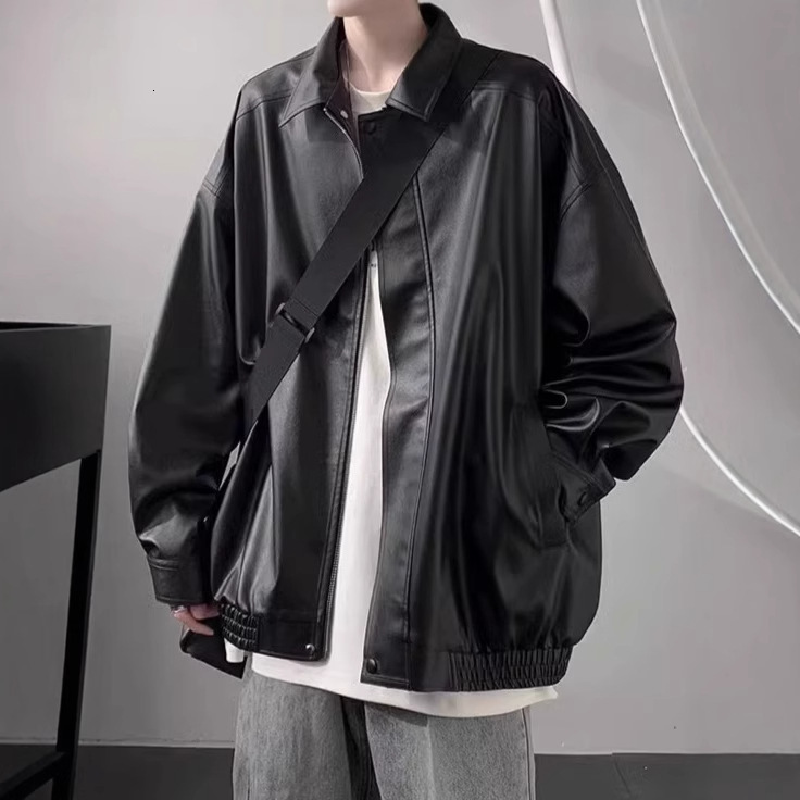 American Style Leather Jacket For Designer Jacket Men Autumn And Winter High-end Feel Cool And Trendy Brand Casual Loose PU Leather Turn-down Collar J