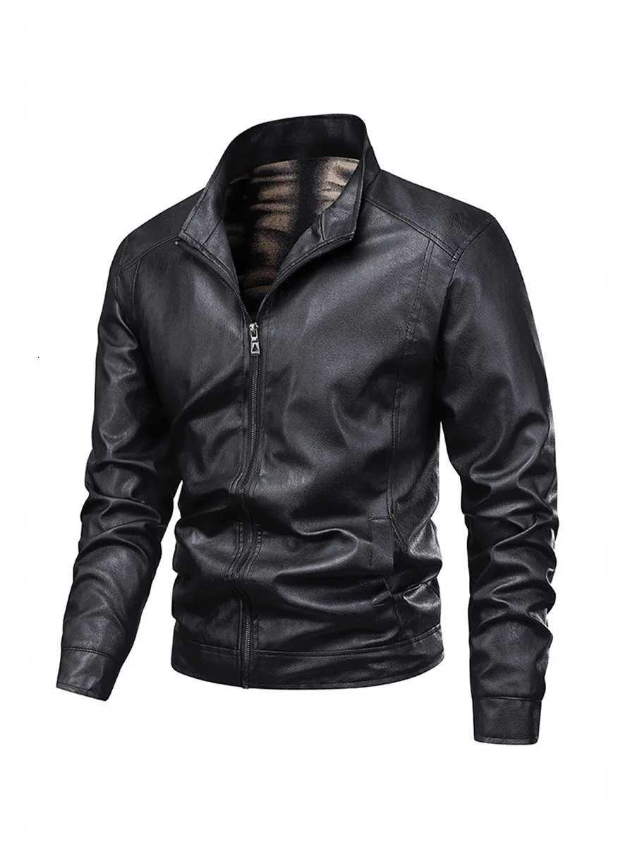 Thin fleece leather jacket mens coat 2025 new spring and autumn leather jacket mens top windproof and casualT251029