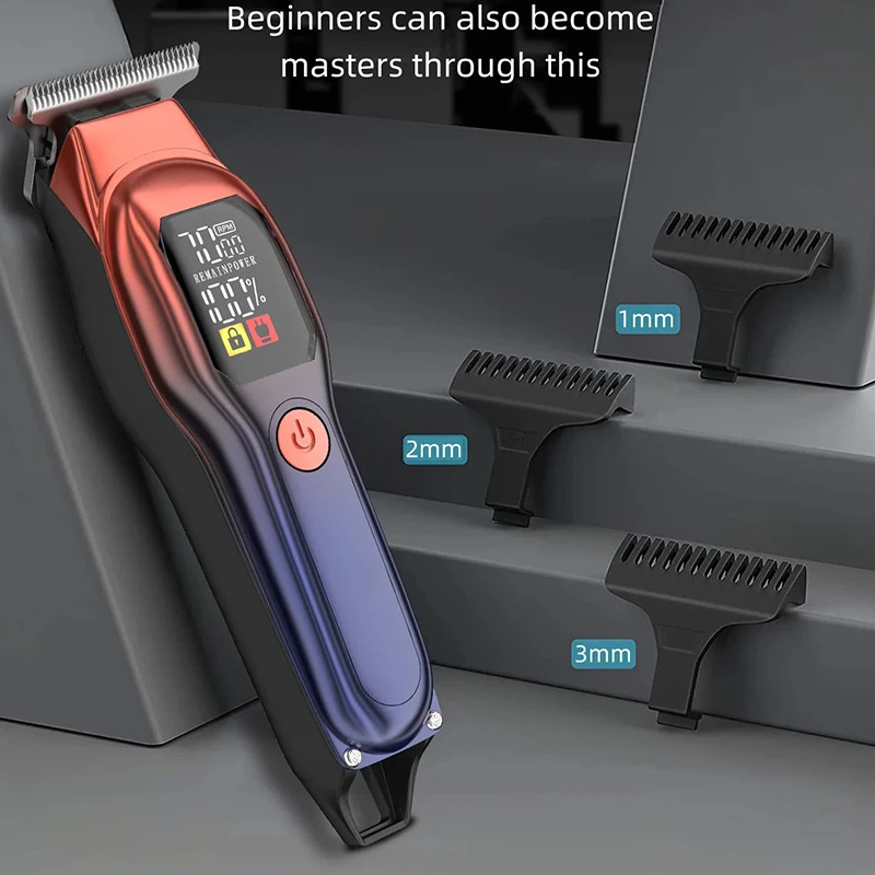 Rechargeable Professional Hair Clippers Digital Display Low Noise Hair Clippers with Auxiliary Light Hair Trimmer Kit 251029