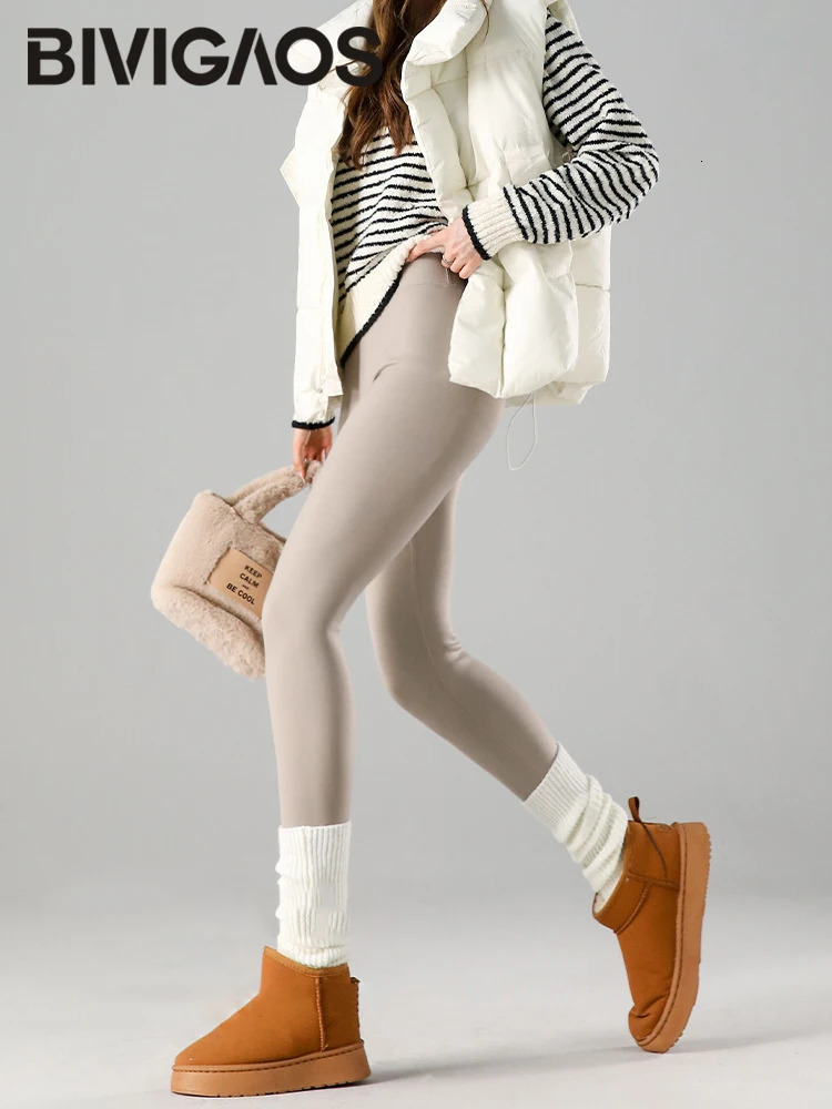 BIVIGAOS 2025 Autumn Winter Rabbit Fleece Thicken Sharkskin Leggings Women Basic Casual High Waist Velvet Warm Leggings 251029