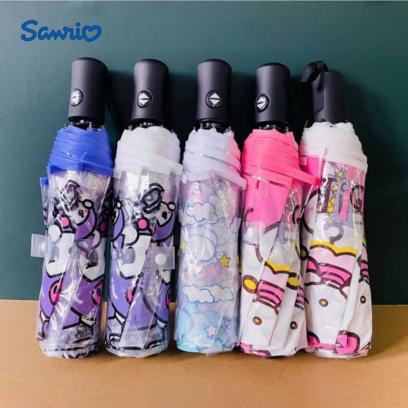 Sanrio Sanrio Hello Kitty Kuromi Cinnamoroll Cartoon Transparent Folding Umbrella Student Ins Cute Fully Automatic Opening and Closing L251029