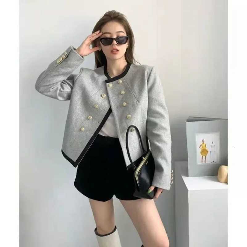 Jackets Women Elegant Cropped Tweed Blazers Office Lady Korean Short Irregular Suit Coat Tops Vintage Casual Outerwear New Y251105