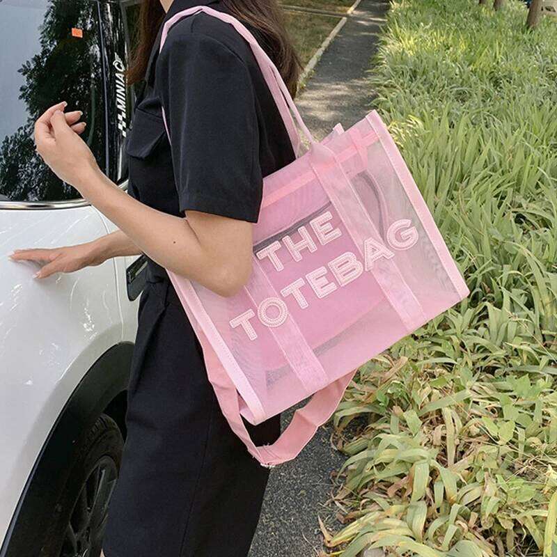 The Tote For Women 2025 Designer Handbag Square Hand Bag Beach Summer Transparent Shopping Shoulder Pink Bags Purses