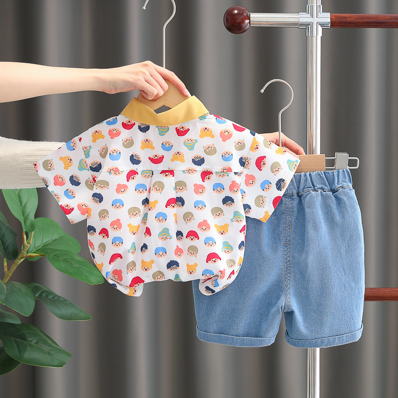 Boys Dinosaur Shirt Set, 2025 Summer Short Sleeve 2-Piece Outfit for Kids, Trendy Toddler Clothes