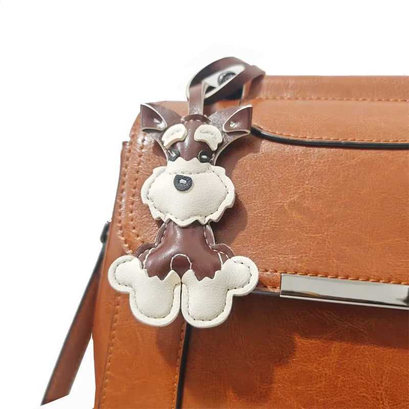 cute kawaii Schnauzer Dog Keychain PU Leather Animals trendy Keyring Hanging Ornament Backpack Handbag Charm pendant for WomenW251029