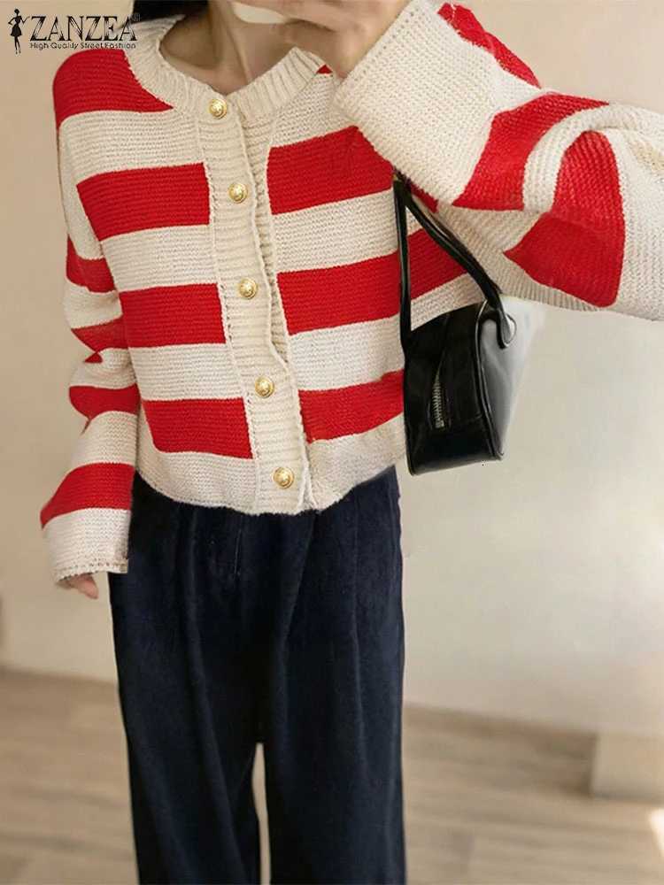 ZANZEA Fashion Women Sweaters Cardigans Long Sleeve Striped Jumpers Autumn Knitted 2025 Winter Casual Loose Knitwear Buttons TopT251028