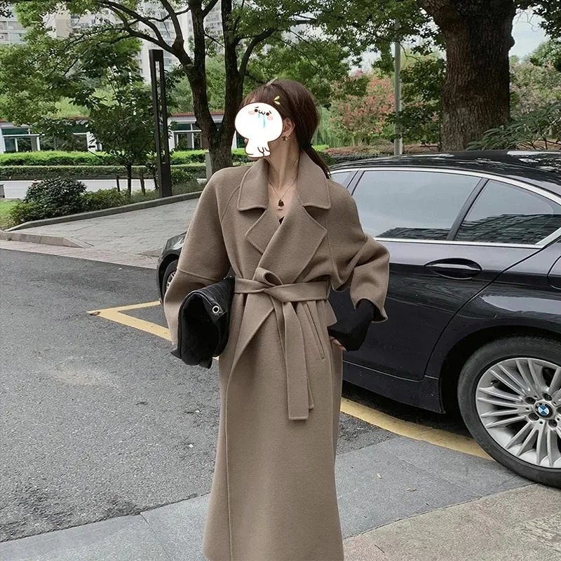 Doublesided Cashmere Big Collar Womens Coat 100 Pure Wool Reversible Woolen HighEnd Fashion Loose Wear 251028
