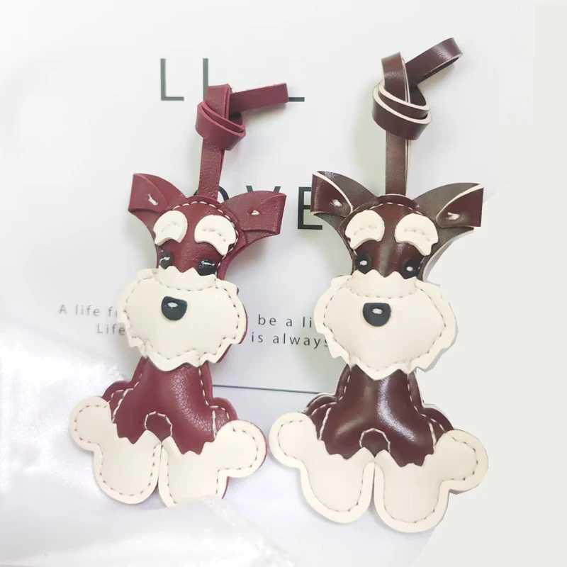 cute kawaii Schnauzer Dog Keychain PU Leather Animals trendy Keyring Hanging Ornament Backpack Handbag Charm pendant for WomenW251029