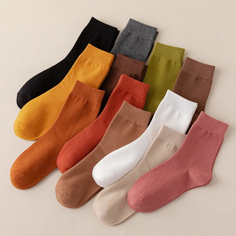 Socks womens Cotton Solid Color Autumn Spring Soft Breathable 251029
