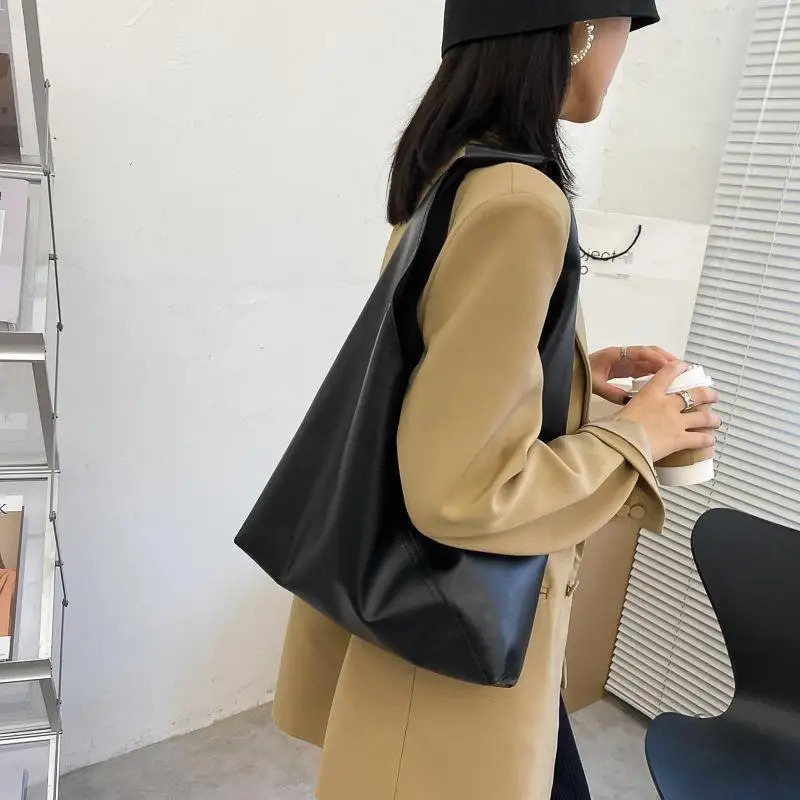 Korean Version Large Capacity Shoulder Bag Solid Color Splicing Casual Canvas Bag Lazy And Fashion Women Shoulder Bag Canvas Bag 251029