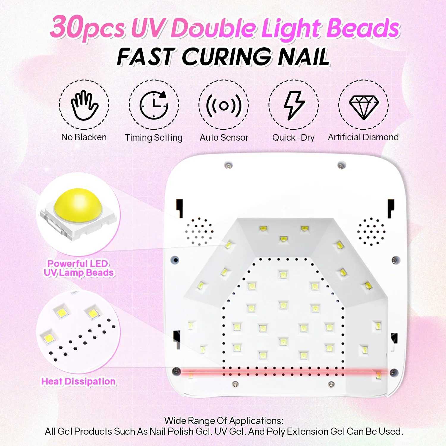 Professional Rechargeable 72W 30LEDs UV LED Portable Cordless UV LED Nail Lamp with 5 Timer Setting and Smart Sensor Nail Dryer J251115