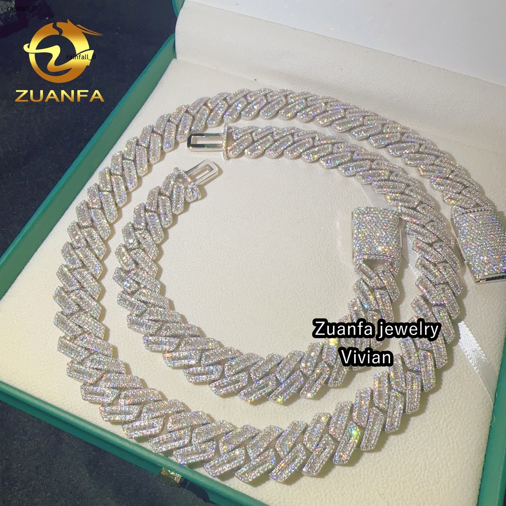 D Color VVS Moissanite 18MM Necklace Sterling Silver 925 Iced Out Hip Hop Miami Fine Jewelry Custom Moissanite Cuban Link Chain