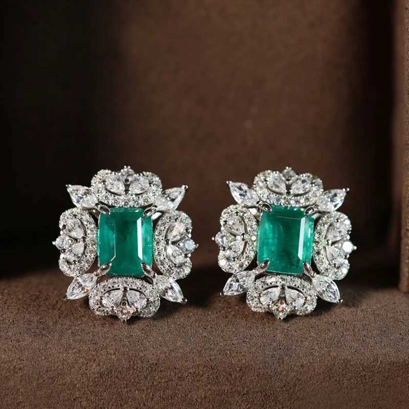 Luxury Brand Emerald Stone All Match Jewelry 925 Silver Needle Ladies Stud Earrings Accessories Gifts No AllergicW251029