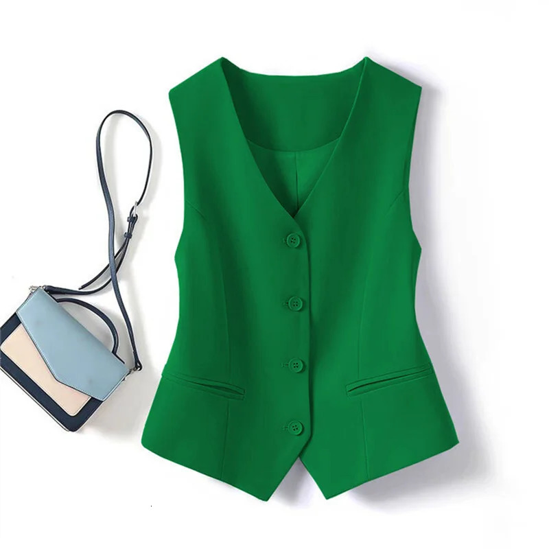 Spring Summer Korean Fashion Vest 2025 Women Short Fashion Vneck Sleeveless Casual Blazer Waistcoat Coats Female Tops 251029