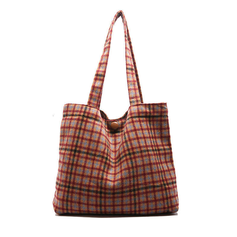 Designer bag Ins Style Fashion Woolen Plaid Single Shoulder Korean Commuter Underarm Large Capacity Casual Tote Bag