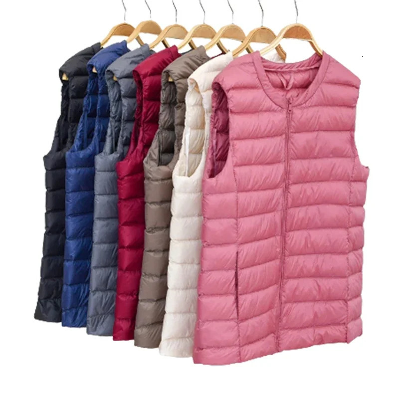 Lightweight White Duck Down Womens Vest Autumn and Winter Collarless Down Tank Top Womens Short Tank Top Plus Size 8XL 251029