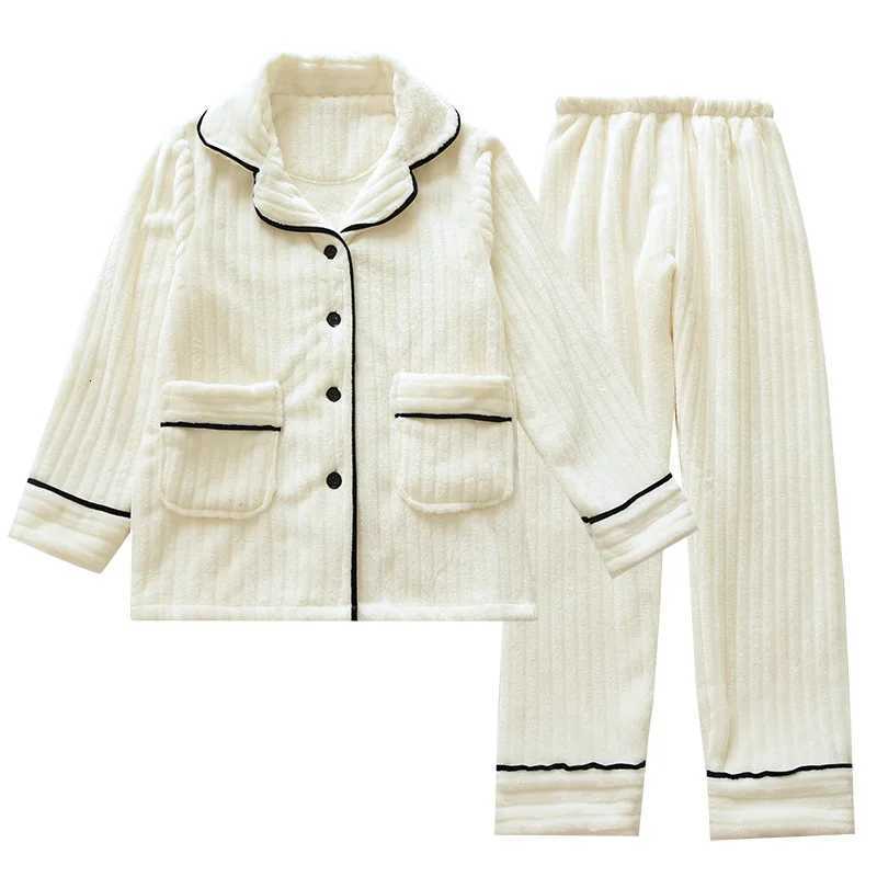 Warm Coral Fleece Autumn Winter Pajamas Women Flannel Thickening Couple LongSleeved Lapel Home Service Mens Sleepwear SuitT251029