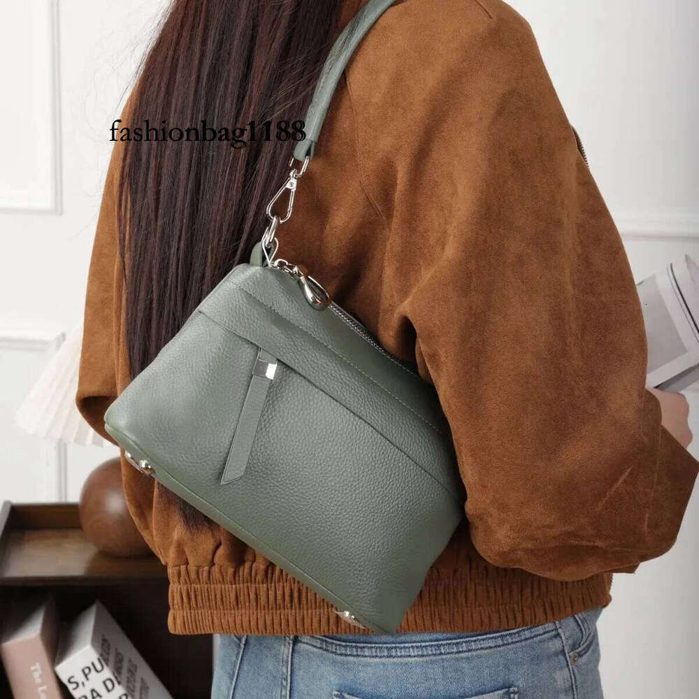 Head Layer Cowhide Leather Women's Shoulder Crossbody Large Capacity Multi Compartment Handbag Casual Practical Armpit Bag