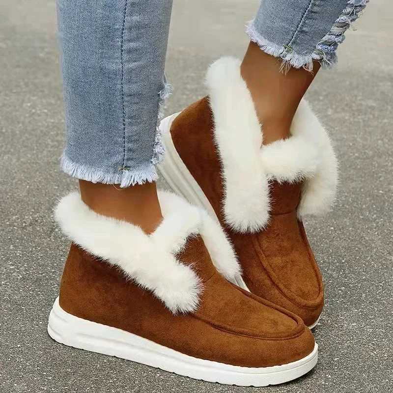 New Ladies Slip on Comfortable Ankle Boots Women Winter Warm Plush Fur Snow Boots Suede ShoesFemale Footwear Botas Femininas Z251029