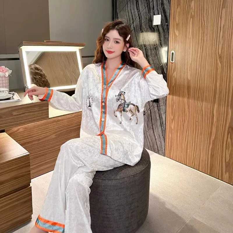 Plus Size Winter Spring Pajamas Women Korean Soft Comfort Gold Velvet LongSleeved Trousers Suit VNeck HighGrade Home ClothesT251029
