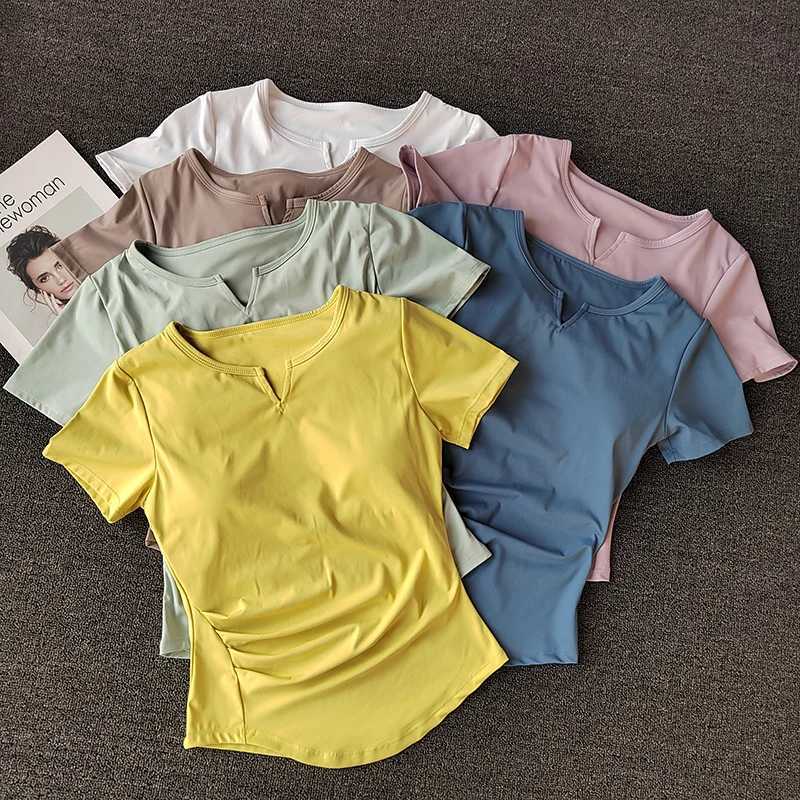 Womens Sports Shirts Yoga Shortsleeved Tshirt Padded Tight Training TShirt Breathable Quickdry Running TShirt Fitness TopXJ251029