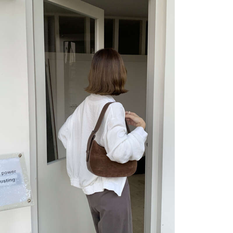 Genuine Leather Bag Niche Design Suede Texture Fashion Crescent Solid Color Ins Style Daily Versatile Shoulder Underarm Crossbody Bag