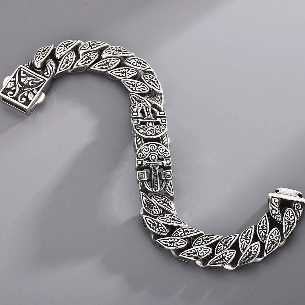 Cast Stainless Steel Cross Bracelets Vintage Metal Bangle Heavy Retro 15MM Chain Mens Bracelets Cool Male Hand Jewelry Armband 251028