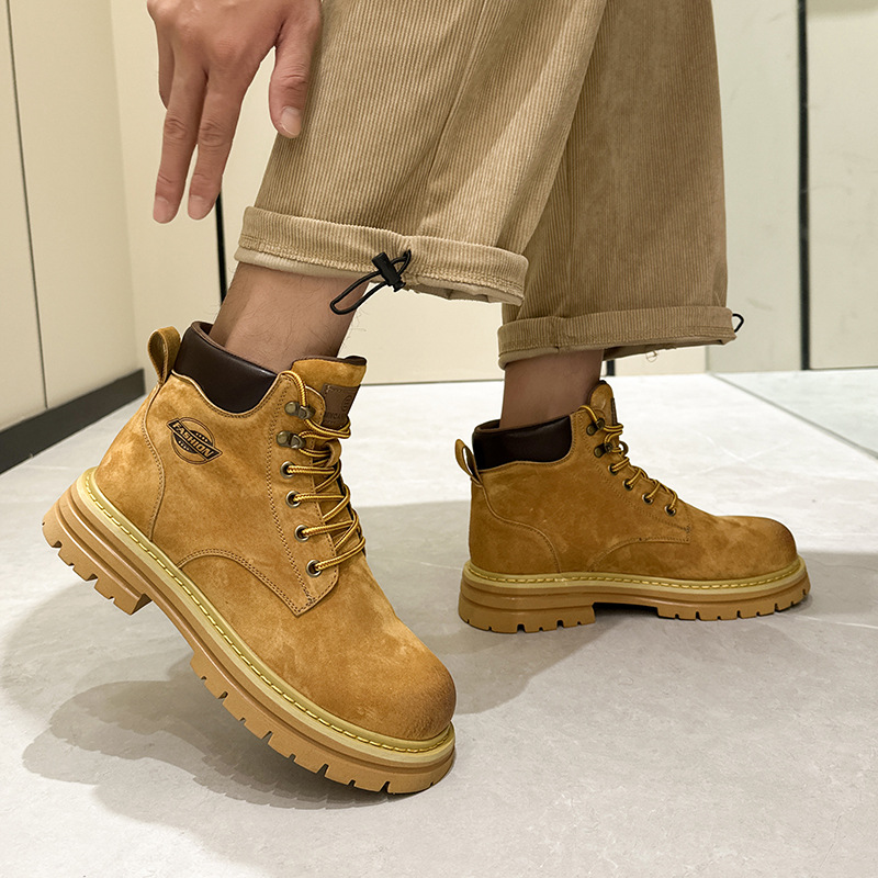 Retro wipe color thick soled motorcycle Martin boots women 2025 autumn new British wind big head heel increase big yellow boots