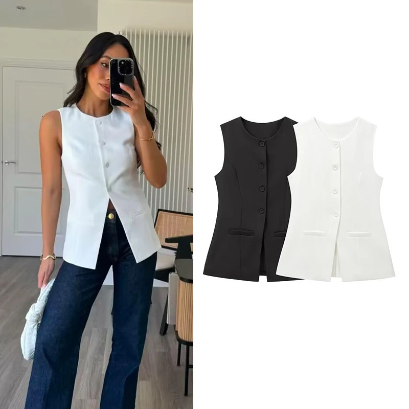 Womens Sleeveless Vest Fashion Vintage Button Decoration Vests Womens Coats Female Outerwear Chic Tops 251029