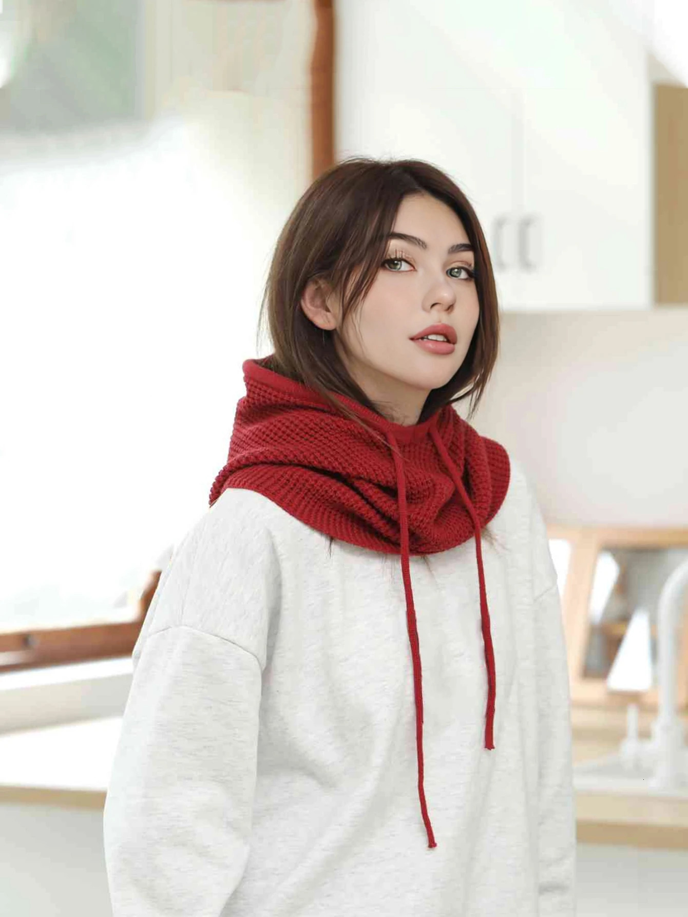 A Women Winter Beanie Hats OnePiece Knit Balaclavas Mask Neck Circle Scarf Ski Snow Hat 251029