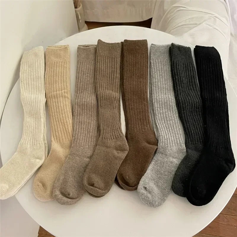 Women Long Socks Cashmere Women Boot Solid Wool Thigh Stocking Skinny Casual Cotton Over KneeHigh Fluffy Female Long Knee Sock 251029